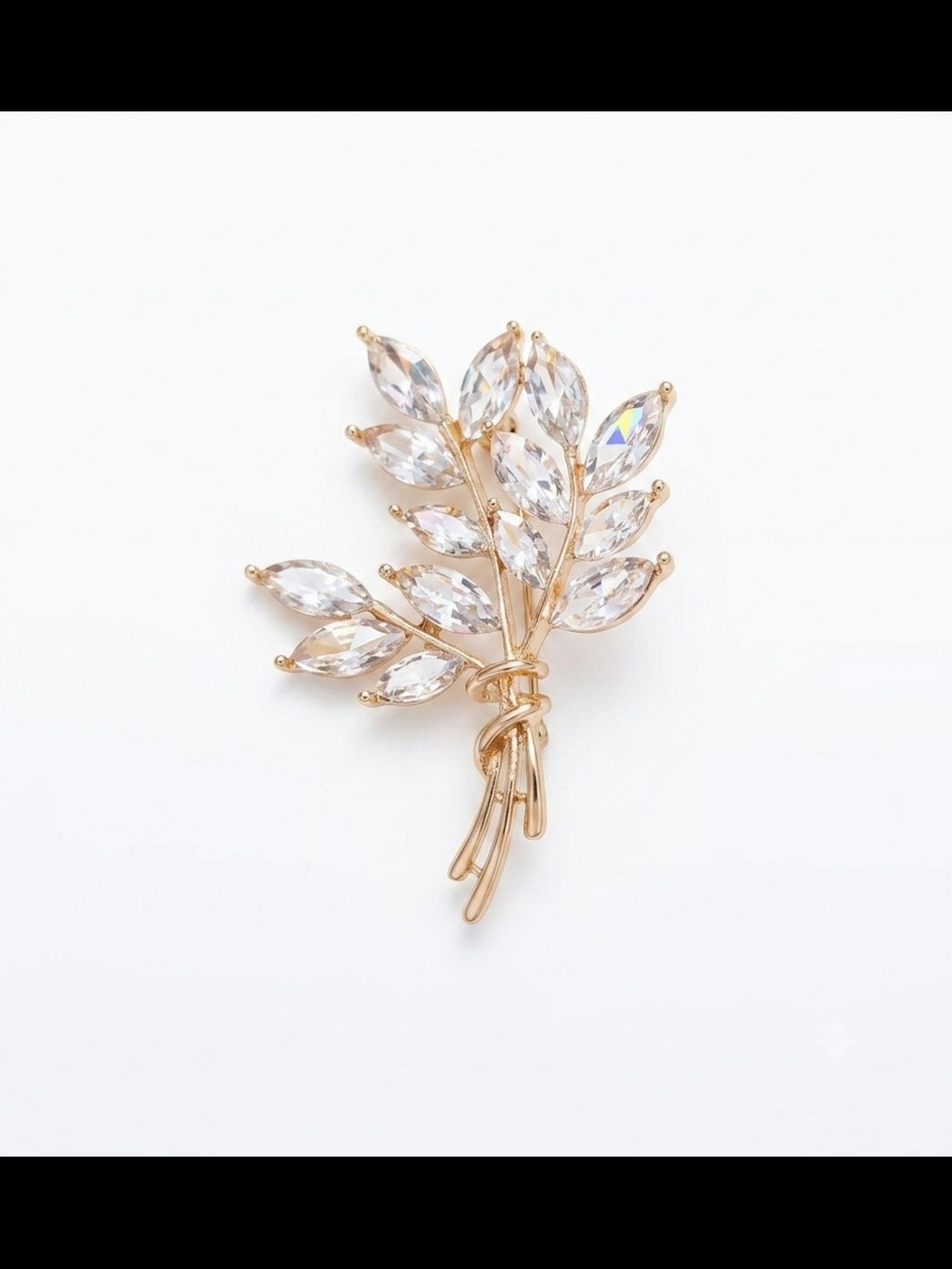 Gold Crystal Leaf Brooch - Elegant Clear Crystal Accent